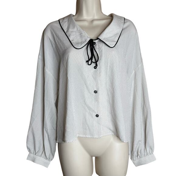 Unique Vintage Tops - Unique Vintage Lumiere Winter White and Black Polka Dot Blouse S NWOT
